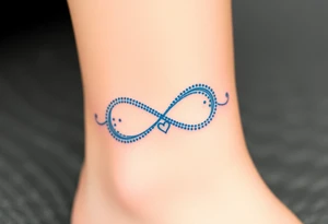 A blue infinity symbol made of delicate waves, with a small heart-shaped pearl tattoo idea
