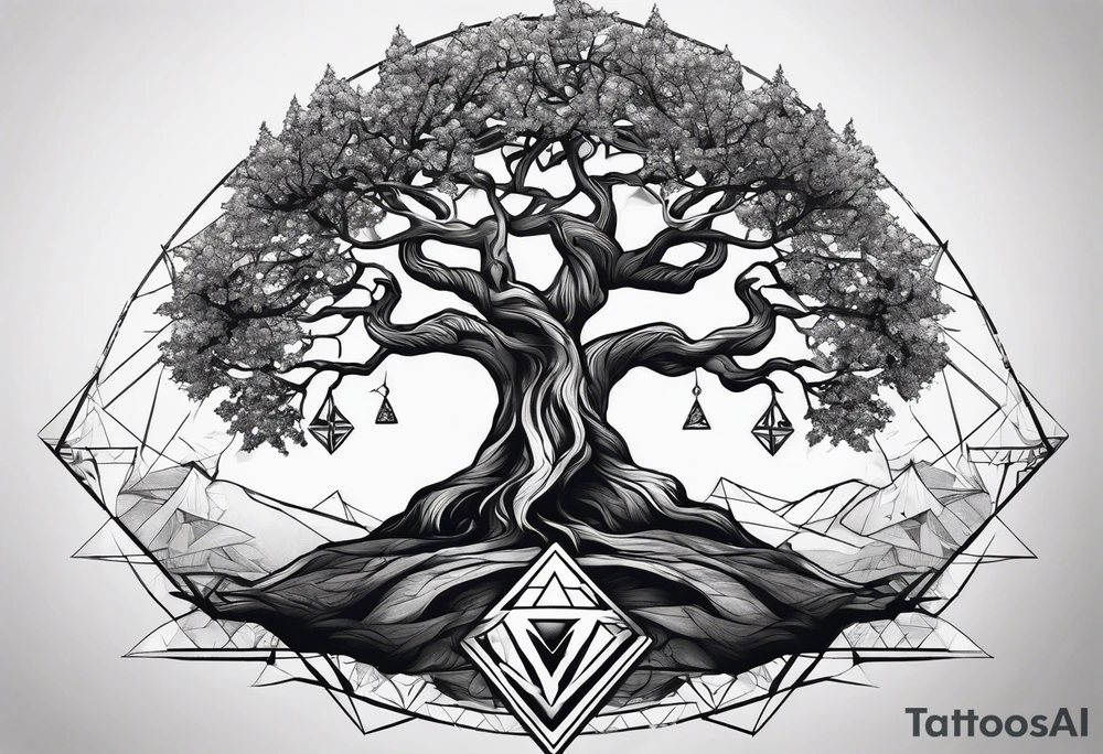 Yggdrasil tree with triangles set behind
No leaves on the tree tattoo idea Yggdrasil tree with triangles set behind
No leaves on the tree tattoo idea