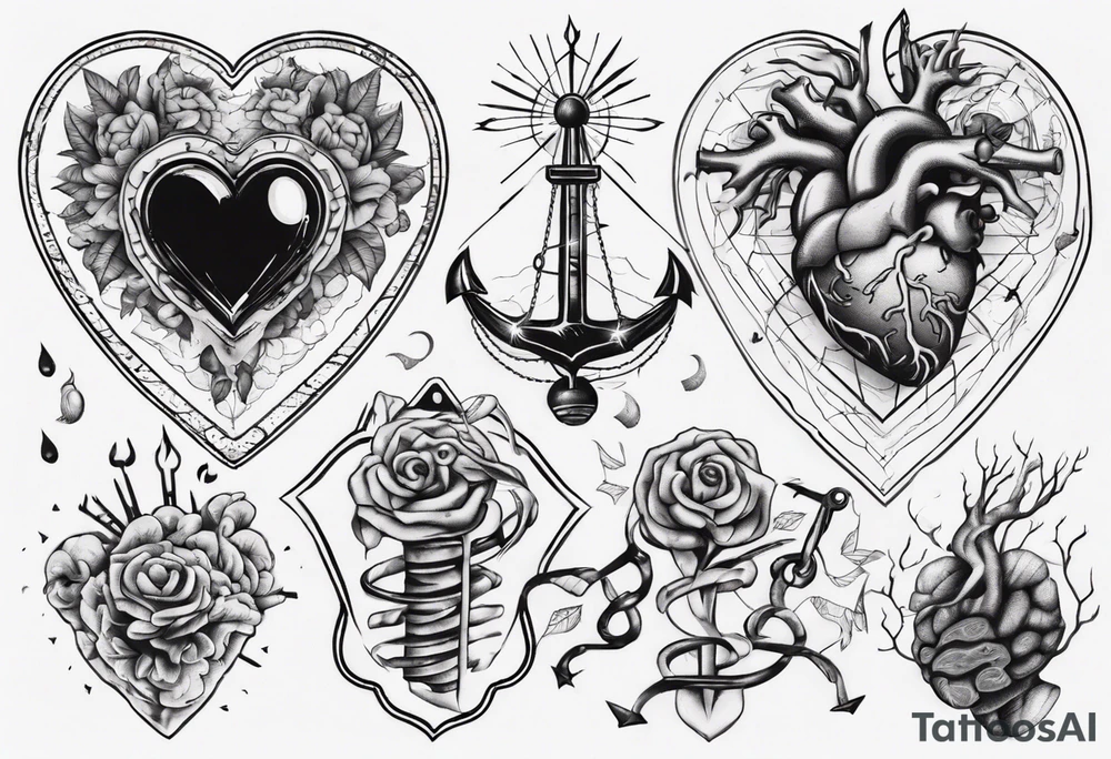 Heart and brain anchored tattoo idea