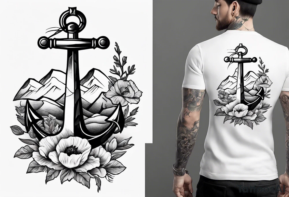 small anchor with poppy flowers intertwined and mountains behind it tattoo idea small anchor with poppy flowers intertwined and mountains behind it tattoo idea