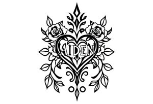 The name Aiden hearts and roses and vines tattoo idea