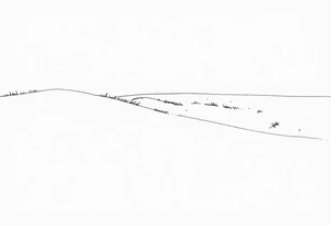 Landscape of sand dune and peasible sea (like in the north of France) in a minimalist style tattoo idea