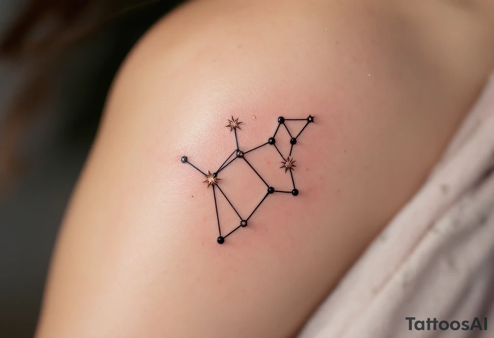 Constellation lines drawn in jet black, with each Capricorn star filled in with shimmering rose gold. tattoo idea
