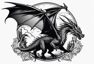Dragon from game of the thrones flying to the moon minimalism tattoo idea