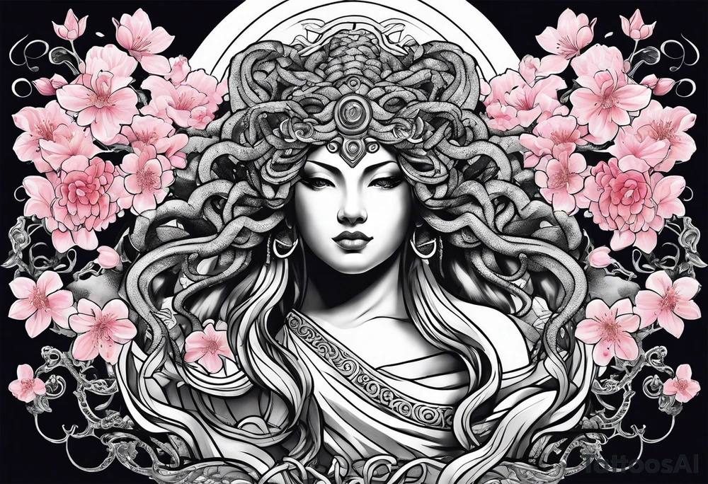 Medusa with cherry blossoms tattoo idea