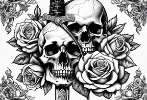 Sword and skull wrapped in roses tattoo idea
