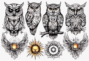 Eule und sonne tattoo idea