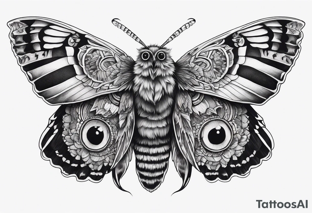 Dead head moth with long wings and owl eyes tattoo idea