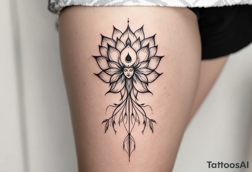 "Sacred Circle of the Lotus" – A delicate lotus flower in a circle shape, with the petals soft and flowing outward. In the center, a subtle Buddha's face or a small Om symbol to represent inner peace and enlightenment. tattoo idea