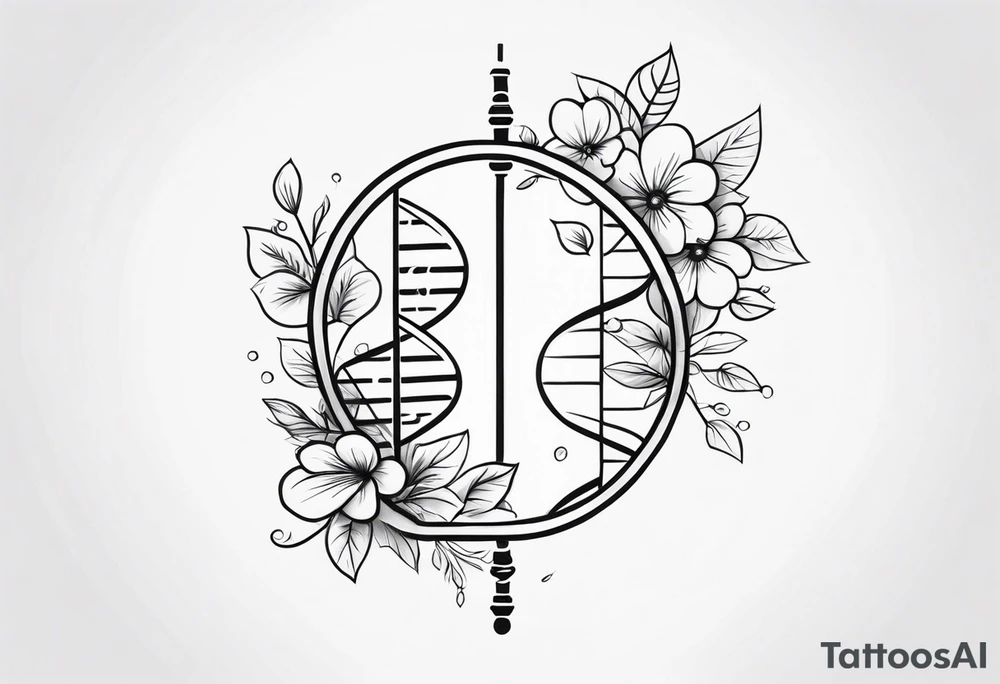 simple minimalist dna with floral elements tattoo idea