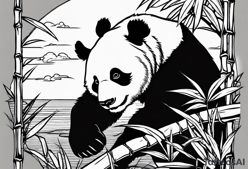 panda eating bamboo watching the sunset tattoo idea