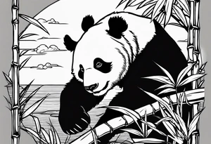 panda eating bamboo watching the sunset tattoo idea