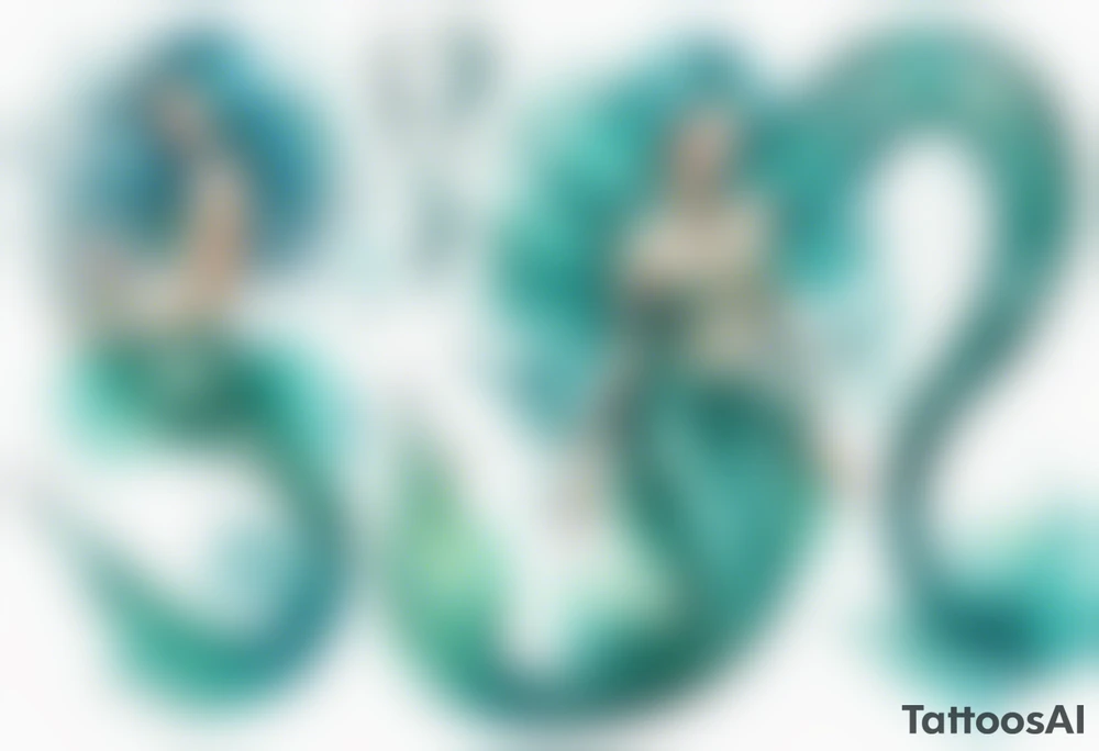 A beautiful mermaid-serpent hybrid with turquois scales and teal hair. tattoo idea