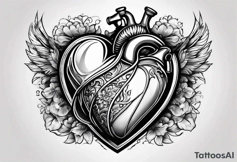 heart with four wheels in it tattoo idea