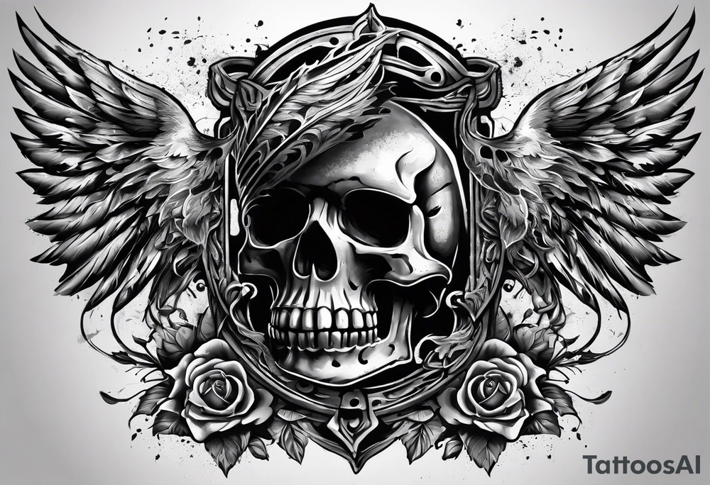 Un crâne assez hardcore avec une iroquoise sur le crâne style punk/métal avec des flammes derrière et avec 2 os qui forment une croix tattoo idea Un crâne assez hardcore avec une iroquoise sur le crâne style punk/métal avec des flammes derrière et avec 2 os qui forment une croix tattoo idea