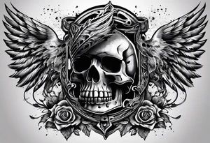 Un crâne assez hardcore avec une iroquoise sur le crâne style punk/métal avec des flammes derrière et avec 2 os qui forment une croix tattoo idea