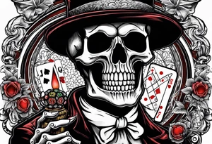 Phrase: "Don't deal with the devil"
skeleton smoking cigar with poker chips, dealing the cards tattoo idea