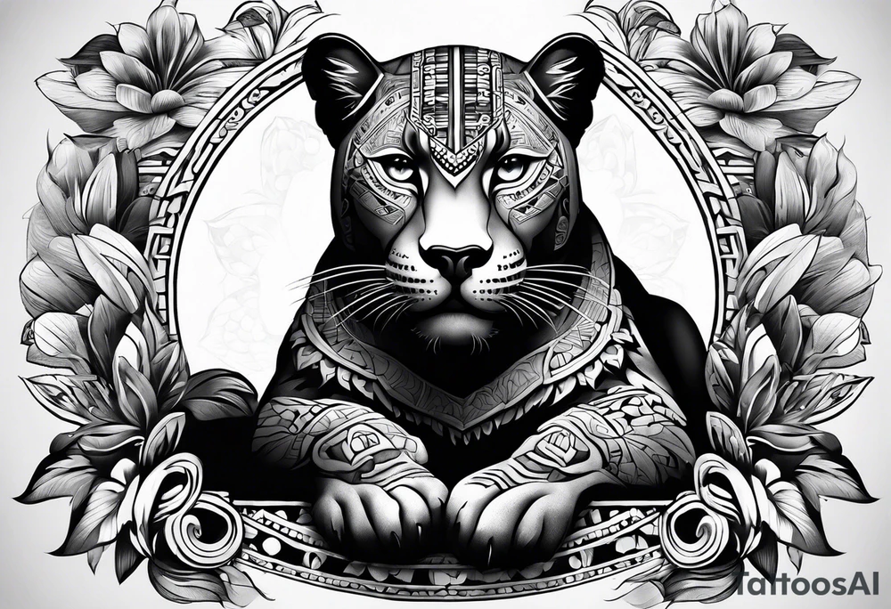 aztec black jaguar sitting tattoo idea
