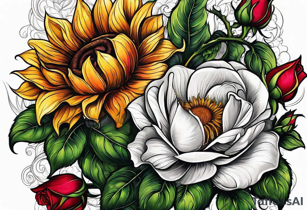 animal flower rose, sunflower, tattoo idea