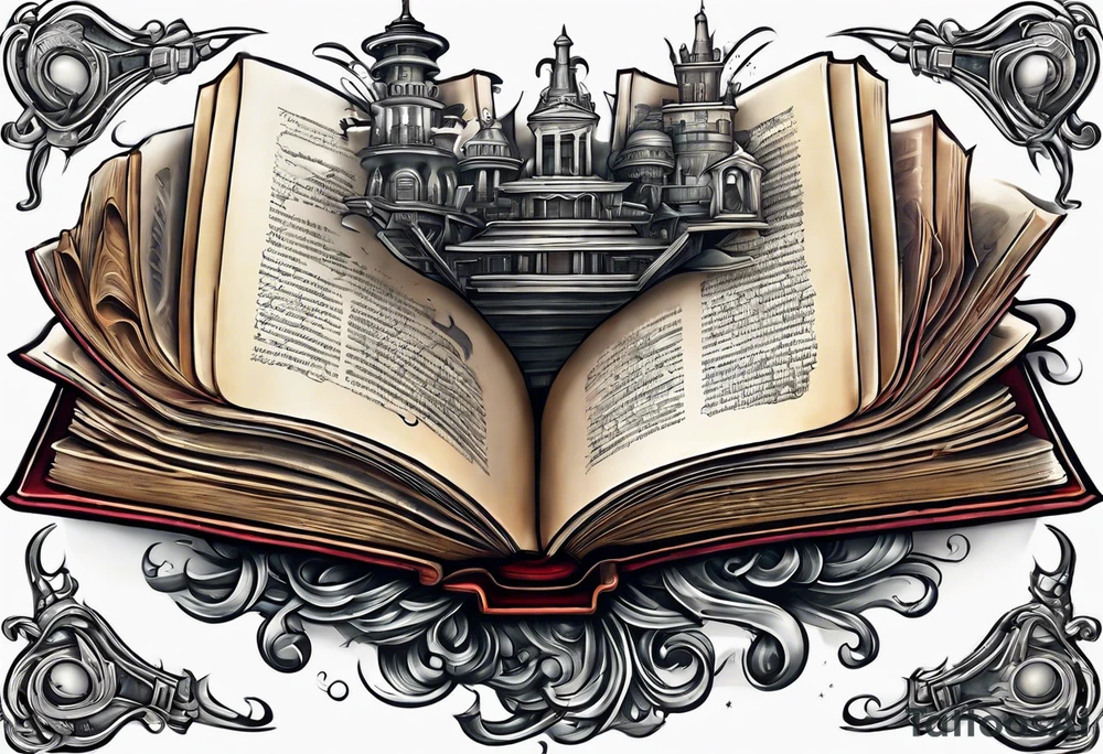 pile of open books no background tattoo idea