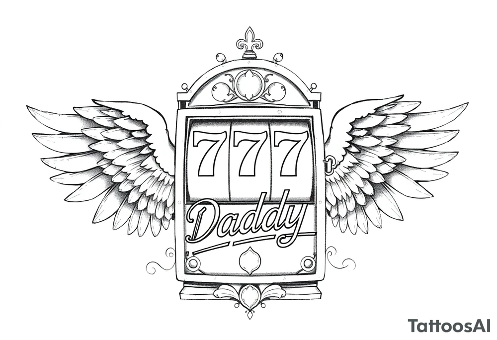 Slot machine with 777 and the word Daddy with angel wings tattoo idea
