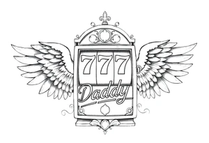 Slot machine with 777 and the word Daddy with angel wings tattoo idea