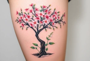 Flowering hawthorne tree with white lilly of the vally bell plants planted by  tree tattoo idea