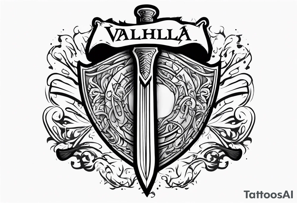 Valhalla shield sword axe fire tattoo idea