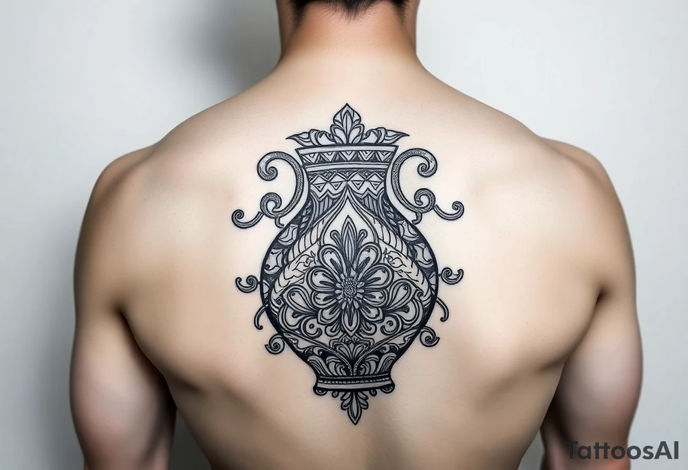 Large Decorative ornamental vase tattoo idea