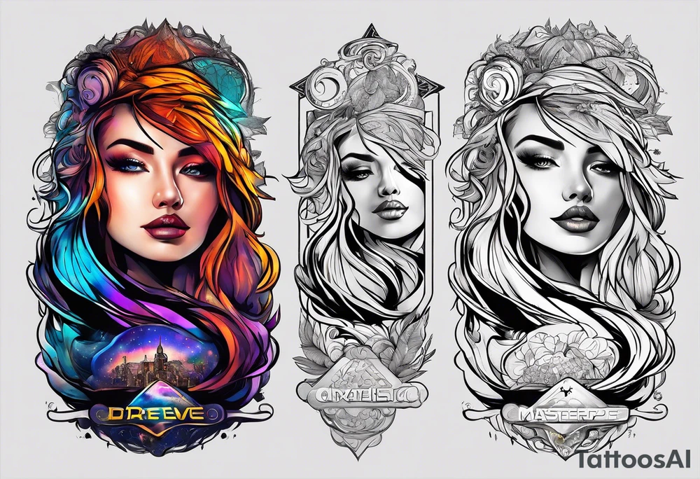 I want the name "Drew" with a space background tattoo idea