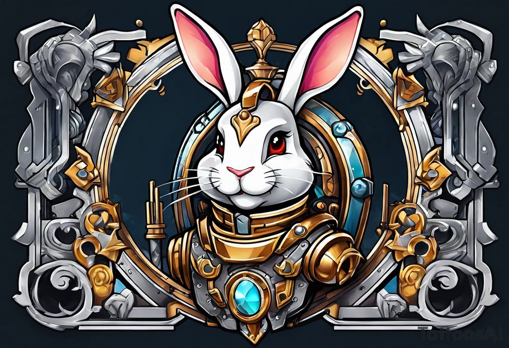 Cartoon rabbit with mechanical armor tattoo idea