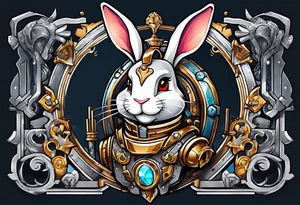 Cartoon rabbit with mechanical armor tattoo idea