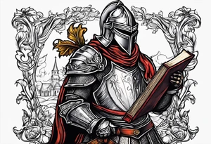 knight holding a bible over his head tattoo idea