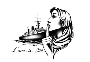 Modernised representation of war propaganda: Loose lips sink ships. Must include ship and a woman with her finger to her lips tattoo idea