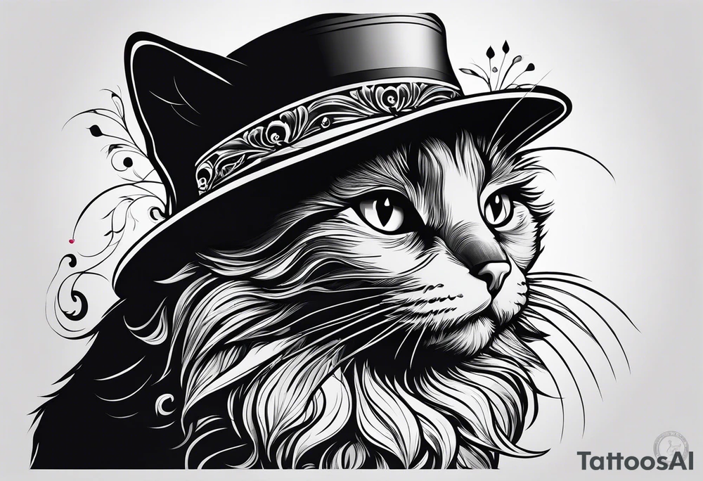 Black cat with a funny hat tattoo idea