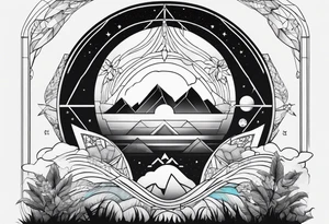 geometric half sleeve tatoo, space, nature tattoo idea