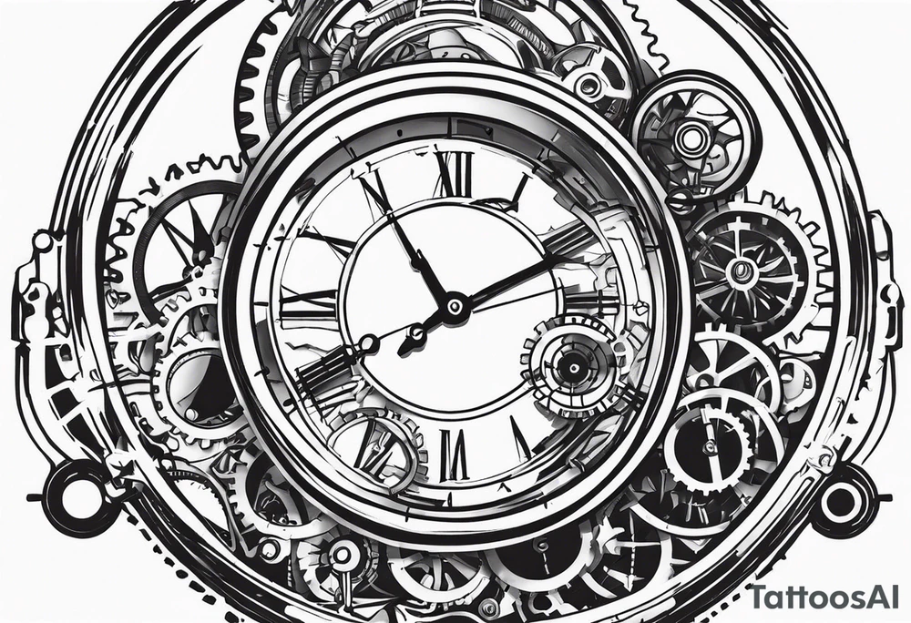 steampunk clock and machine parts tattoo idea