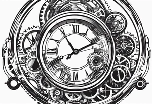 steampunk clock and machine parts tattoo idea