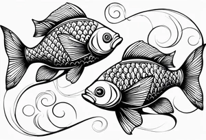 twin coi fish one red one black with waves and lotus flowers tattoo idea