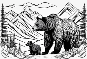 mamma bear and cub with mountains tattoo idea