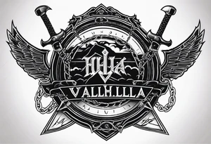 Valhalla sword round 
shield axe barbed wire chains dark cloud lightning tattoo idea