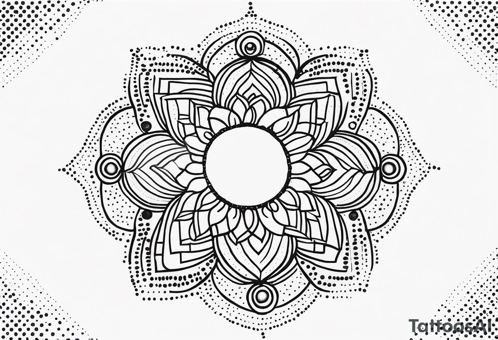 simple sunshine made of black dots with circles. mandala vibe without being a mandala tattoo idea