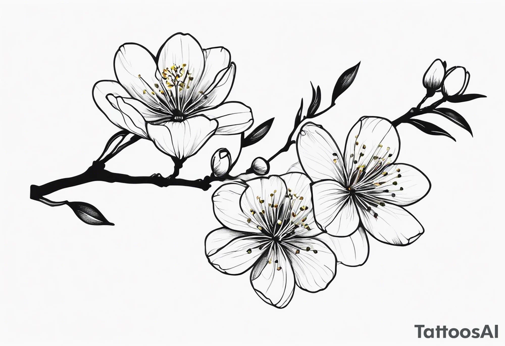 long Cherry blossum branch, from shoulder to wrist, blossom fully at the end tattoo idea