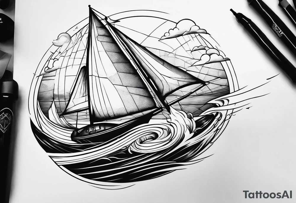 Torn sail on small sailboat tattoo idea