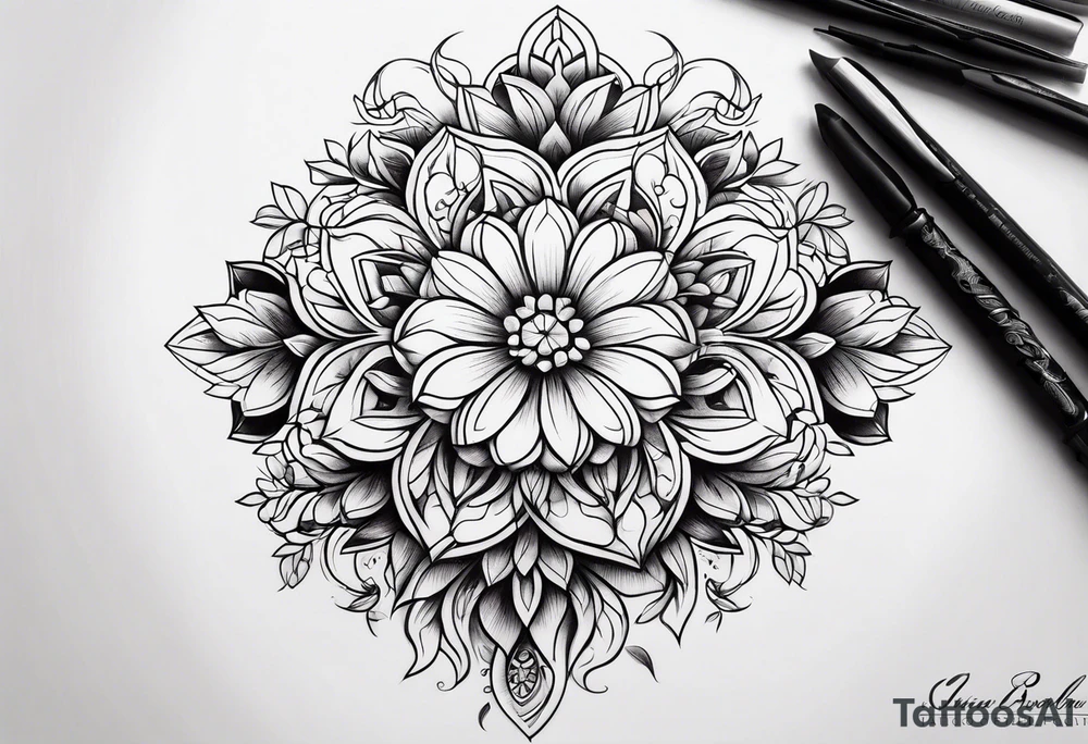 ornaments of flowers tattoo idea