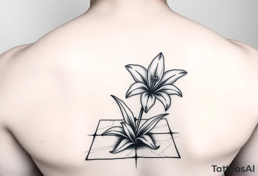 lily coming up out of the tile floor tattoo idea