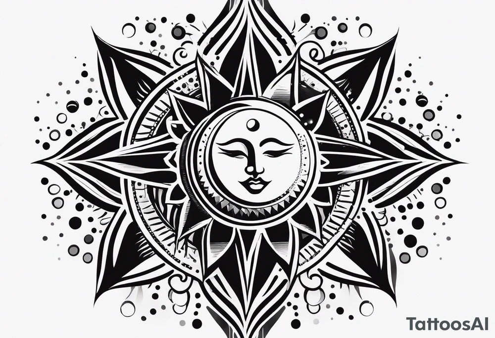 simple sun made of black dots and circles tattoo idea
