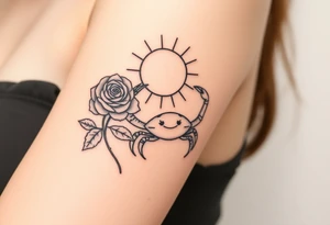 Rose and sun and crab tattoo idea