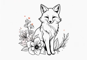 feminin minimalist flowers with little fox tattoo idea