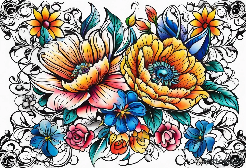 ornaments of flowers tattoo idea
